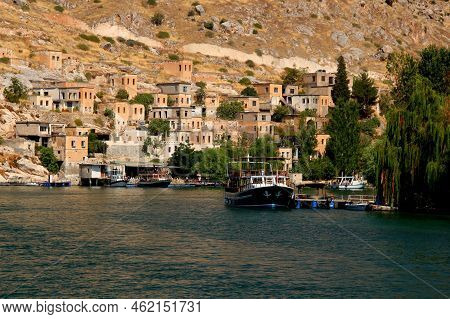 Landscape With Houses On The Rock, Euphrates River And Minaret Of The Flooded Halfeti Batik Camii Mo
