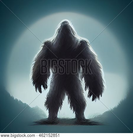Gray Hairy Bigfoot. Flat Illustration. Digital Illustration