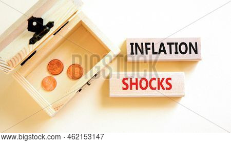 Inflation Shocks Symbol. Concept Words Inflation Shocks On Wooden Blocks. Beautiful White Table Whit