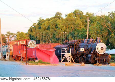 September 20, 2022 In Atchison, Ks:  Vintage Locomotives And Rail Cars On Display Taken In The Atchi