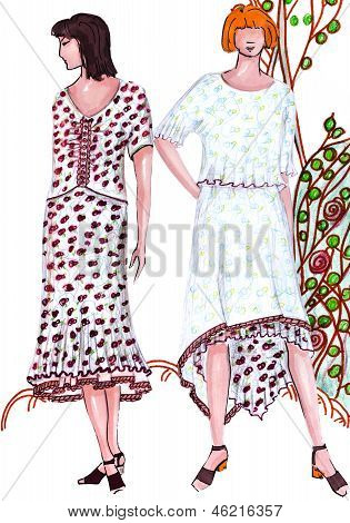 블라우스와 스커트 여름 우아한 미디 벌