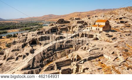 Aerial View Of Uplistsikhe. It Is An Ancient Rock-hewn Town In Eastern Georgia