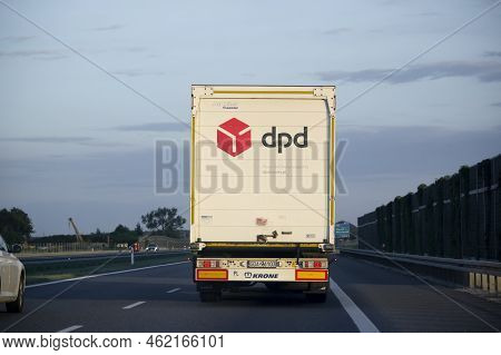 Strykow, Poland - August 11, 2022: Dpd Delivery Company Truck At Highway In Poland