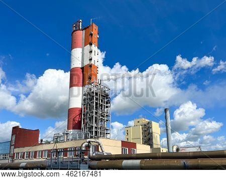 Large-capacity Workshop For The Production Of Granular Carbamide With Copyspace. Appearance On The G