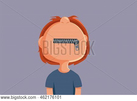 Little Boy Having His Mouth Zipped Holding A Secret Vector Cartoon