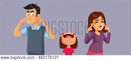 Parents Ignoring Their Little Child Screaming Vector Cartoon Illustration
