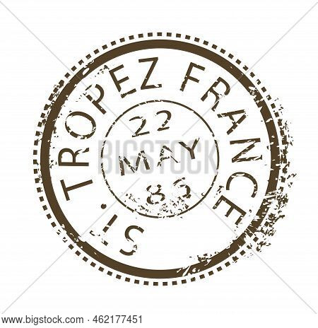 Brown Post Mark. Round Stamp With Inscription Tropez France. Poster Or Banner For Website. Travel An