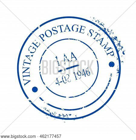 Blue Post Mark. Round Stamp With Inscription Vintage Postage Stamp. Business Correspondence, Interna