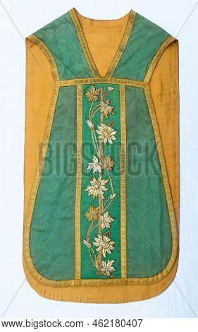 STITAR, CROATIA - JUNE 16, 2018: Golden embroidered church chasubles