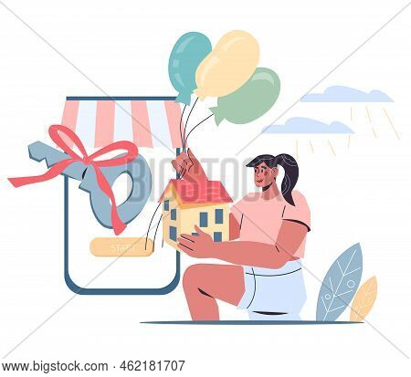 Online House Buying, Home Purchase Deal And And Real Estate Services. Mobile App For Mank Mortgage, 
