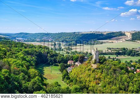 A View Of Saaleck Castle On The Saale River In Thuringia Germany