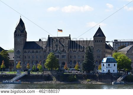 Koblenz, Germany - 09 12 2022: Prussian Government Building At The Rhine With Pegelturm