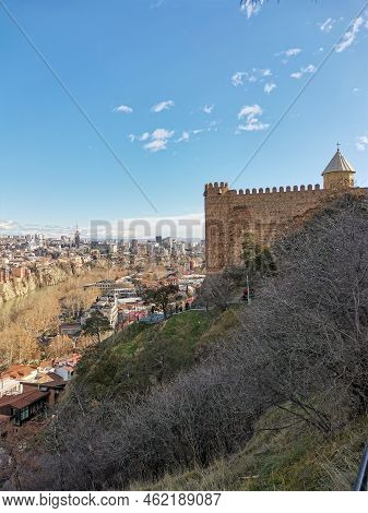 View Ofold City Of Tbilisi, The River And The Church. Stone Historical Building. Georgia Old Church 