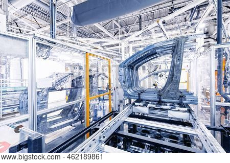 Kolin, Czech Republic - September 18, 2022: First Open Doors Day at the Toyota factory after it became majority owner. Spare parts in a a car plants.