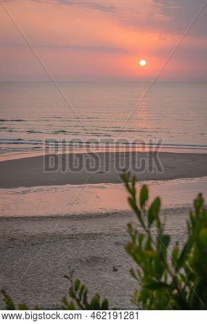 Landscape Of Sunset In Sao Pedro De Maceda Beach. Ovar, Portugal.