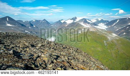 Vast Arctic Landscape Of Sarek National Park In Lapland, Sweden, Viewed From The Top Of Naite Mounta