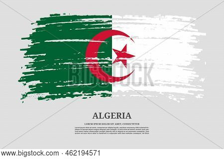 Algeria Flag With Brush Stroke Effect And Information Text Poster, Vector Background