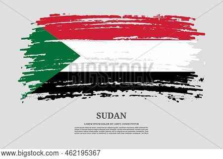 Sudan Flag With Brush Stroke Effect And Information Text Poster, Vector Background