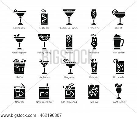 Simple Cocktail Icon Set 4,  Alcoholic Mixed Drink Vector Illustation