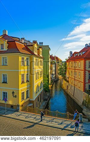 Prague, Czech Republic - May 14 2018: View Of Of The Charles Bridge And Chertovka River In The Histo