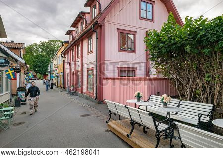 Sigtuna, Sweden - 09.02.2022: Stora Gatan, Main Historical Street Of Sigtuna, Oldest Town In Sweden.