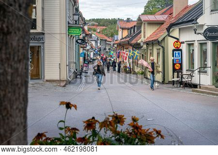Sigtuna, Sweden - 09.02.2022: Stora Gatan, Main Historical Street Of Sigtuna, Oldest Town In Sweden.