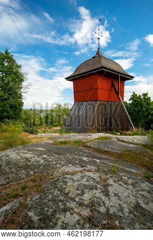 Sigtuna, Sweden - 09.02.2022: View Of Sigtuna Klockstapel, Or Belfry, Old Wooden Church Bell Tower O