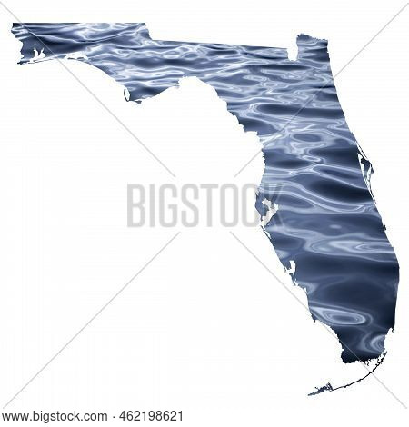 Silhouette Of Florida State Map In Usa With Water Background As A Flood Risk