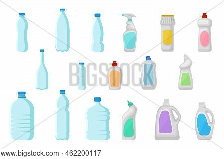 Plastic Detergent Bottle With Cleaning Liquid As Domestic Disinfectant For Washing Vector Big Set