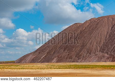 Mining Industry Close Up. Telestacker Handles The Ore Closeup For Potash Waste Heaps, Extraction Of 