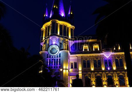 Batumi, Georgia, Ajaria - August 30, 2022: Building With Astronomical Clock On Europe Square.