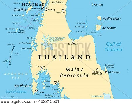 Thailand Political Map, From Ko Tao And Ko Samui To Phuket And Phi Phi Islands. Travel Destinations 