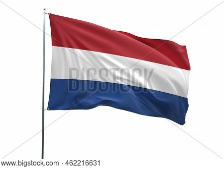 Netherlands Waving Flag, 3d Flag Illustration, Netherlands National Flag With White Isolated Backgro