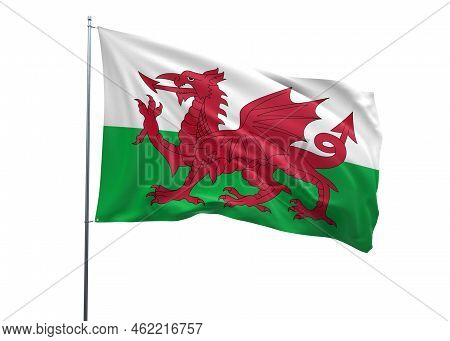 Wales Flag 3d Illustration Of The Waving National Flag With A White Isolated Background