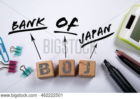 Boj - Bank Of Japan. Text And Wooden Blocks On A White Office Table