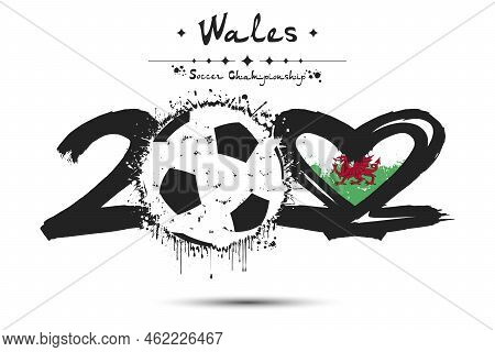 2022, Soccer Ball. Heart With Flag Of Wales