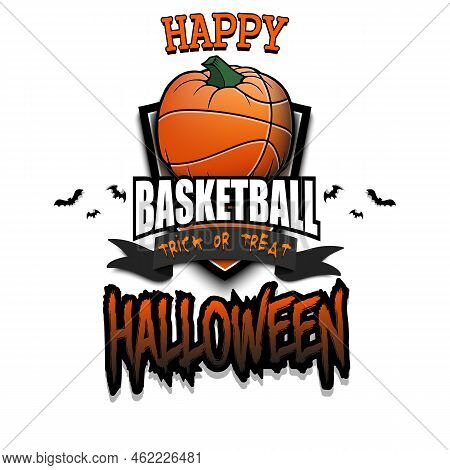 Happy Halloween. Basketball Ball As Pumpkin