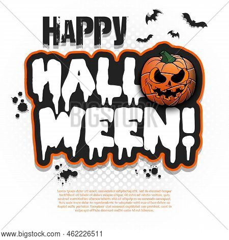 Logo Happy Halloween. Basketball Ball As Pumpkin