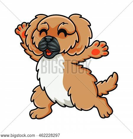 Vector Illustration Of Cute Little Pekingese Dog Cartoon Walking