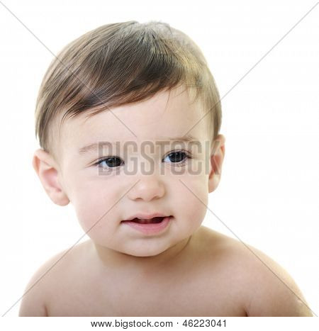 Baby kid with various funny poses isolated on white with copy space