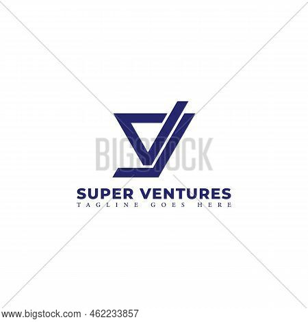 Abstract Initial Letter Sv Or Vs Logo In Blue Color Isolated In White Background Applied For Venture