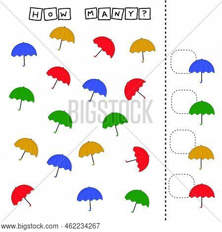 Educational Game For Children, Kids.  Game Learning Math, Counting Game. Vector Illustration For Pri