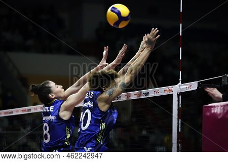 Istanbul, Turkey - February 20, 2022: Dicle Nur Babat And Melissa Vargas In Action During Fenerbahce