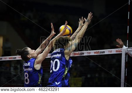 Istanbul, Turkey - February 20, 2022: Dicle Nur Babat And Melissa Vargas In Action During Fenerbahce