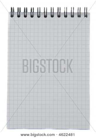 Notebook papier pasiasty, segregatorów i pustą stronę tekstu na białym tle.