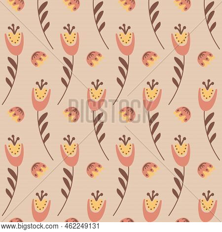 Cute Bell Flower Seamless Pattern, Bellflower Campanula Background Vector Illustration