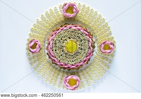 Pink Lotus Petal Krathong For Thailand Loy Krathong Festival Decorates With Its Pollen And Crown Flo