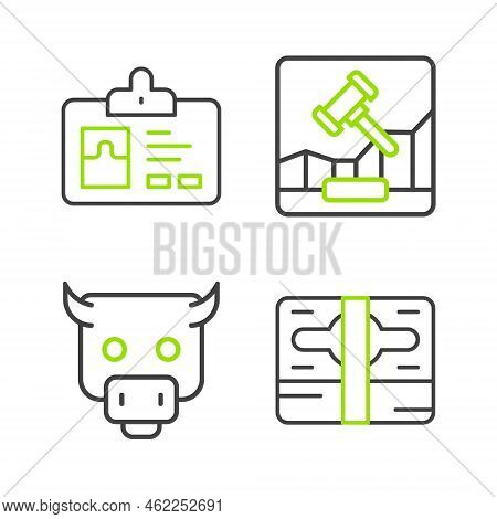 Set Line Stacks Paper Money Cash, Bull Market, Online Internet Auction And Identification Badge Icon