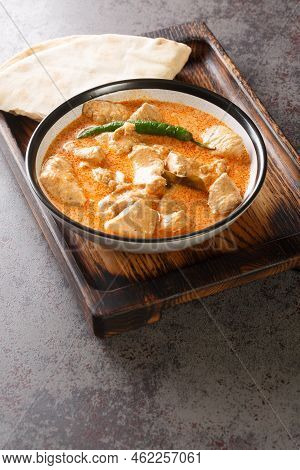 Kukul Mas Maluwa Sri Lankan Chicken Curry Closeup In The Bowl On The Table. Vertical