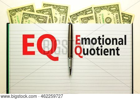 Eq Emotional Quotient Symbol. Concept Words Eq Emotional Quotient On White Note. Metallic Pen. Dolla